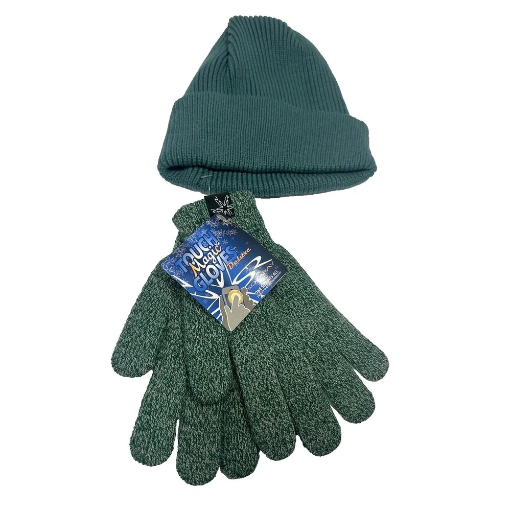 boys winter hat with gloves solaray one size‎ green touch magic